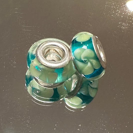 Beads -  Teal Flowers